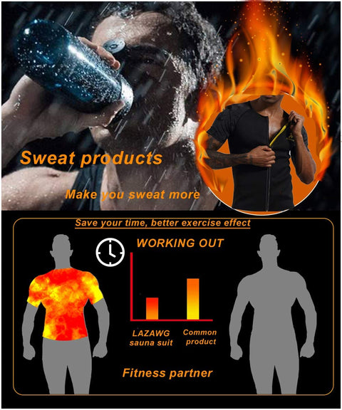 NINGMI Men Neoprene Sweat Shirt Waist Trainer Sauna Suit Weighted Waist Trimmer Vest Workout Sauna Shirt Shapewear