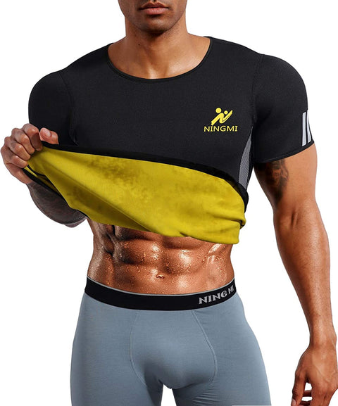 NINGMI Sauna Suit for Men Hot Sweat Suit Neoprene Body Shaper Sauna Shirt Workout Cami Top for Tummy Fat Loss