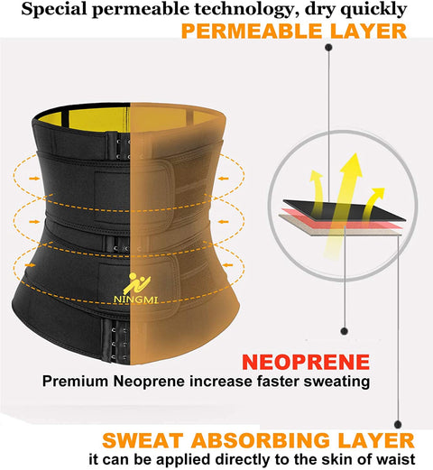 NINGMI Sauna Waist Trainer for Women - Workout Sweat Waist Trimmer Womens Corset Waste Belly Belt Tummy Stomach Wrap Gym