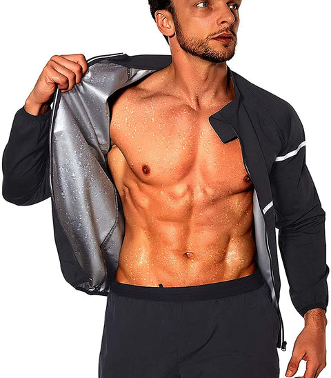 NINGMI Sauna Suit for Men Sweat - Long Sleeve Shirt Jacket Workout Body Shaper Zipper Tank Top Slimming Fitness Trainer Gym