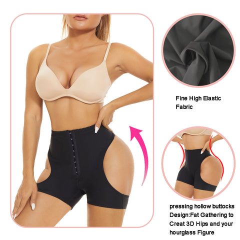 Women Butt Lifter Panties Mid Waisted Hip Ehancer Shorts for Body Shaper Seamless Booty Lifting Panty with Buttock Holes by NINGMI