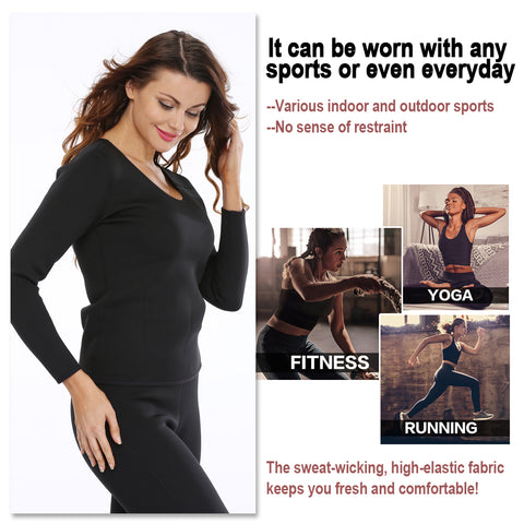Neoprene Fitness Sports Long Sleeve Shirt Women Sweat Sauna Body Shaper Slim Jacket Suits Workout Training Clothes Tops by NINGMI