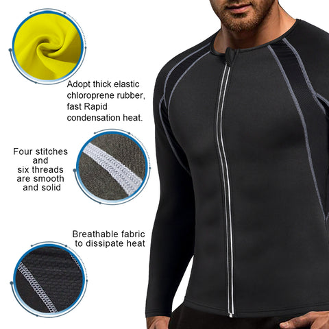 Gym Sauna Shirt Neoprene Sauna Vest Body Shaper Slimming Waist Trainer for Men Sport Top Shapewear Zipper Jacket by NINGMI