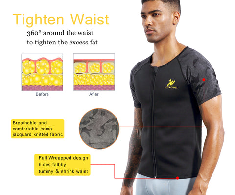 Men Sweat Sauna Shirt Waist Trainer Hot Thermo Shapewear Neoprene Male Slimming Body Shaper Weight Loss Zipper Tank Tops by NINGMI