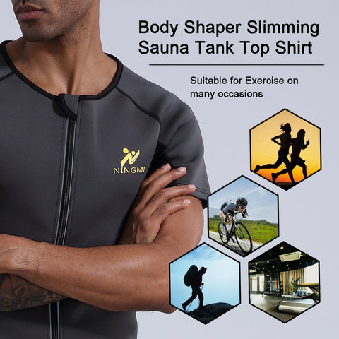 Men Neoprene Sauna Suit Weight Loss Shapewear Sports Top Gym Shirt Body Shaper Slimming Waist Trainer Jacket Short Sleeve by NINGMI