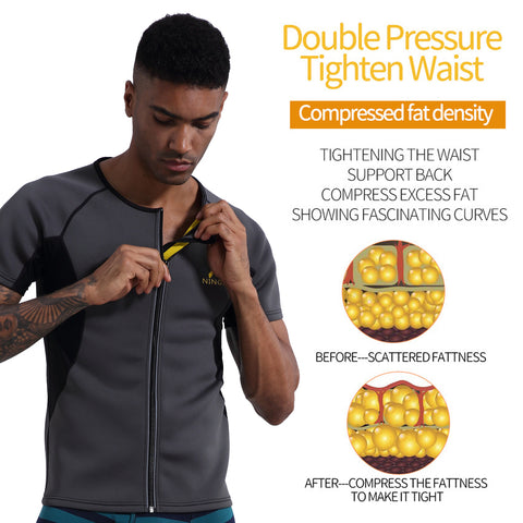 Men Neoprene Sauna Suit Weight Loss Shapewear Sports Top Gym Shirt Body Shaper Slimming Waist Trainer Jacket Short Sleeve by NINGMI