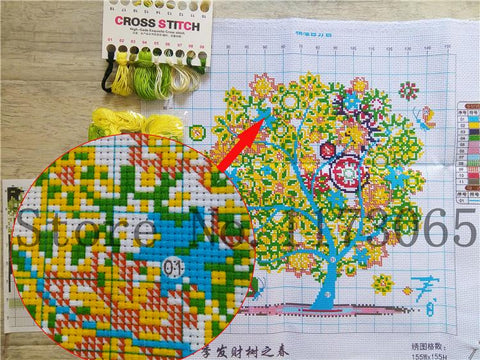 NINGMI Golden panno,Needlework,DIY DMC Cross stitch,Sets For Embroidery kit,four season tree cotton thread home Counted Cross-Stitching