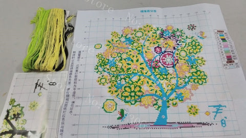 NINGMI Golden panno,Needlework,DIY DMC Cross stitch,Sets For Embroidery kit,four season tree cotton thread home Counted Cross-Stitching