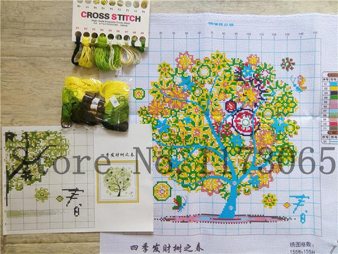 NINGMI Golden panno,Needlework,DIY DMC Cross stitch,Sets For Embroidery kit,four season tree cotton thread home Counted Cross-Stitching
