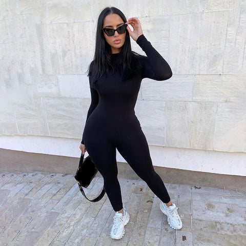 NINGMI Autumn Women Sexy Winter Jumpsuit Streetwear Long Sleeve Bodycon Solid Sport Fitness Overalls For Women