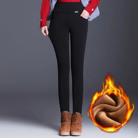NINGMI Winter Thick Warm Capri Pants Fleece High Waist Capris Pencil Pants for Women Skinny Leggings Woman Trousers