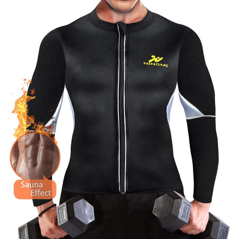 Yoga Top Men HOT Shirts Sport Jacket with Long Sleeve Fitness Tight Weight Loss Neoprene Sauna Waist Trainer Body Shapers by NINGMI
