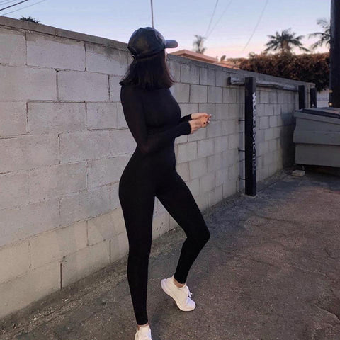 NINGMI Autumn Women Sexy Winter Jumpsuit Streetwear Long Sleeve Bodycon Solid Sport Fitness Overalls For Women