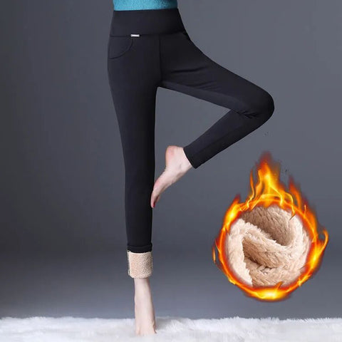 NINGMI Winter Thick Warm Capri Pants Fleece High Waist Capris Pencil Pants for Women Skinny Leggings Woman Trousers
