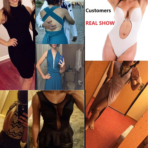 NINGMI Women Bodysuit Underwear Body Shaper Slips Backless Bra G-string Waist Trainer U Plunge Underdress Shapewear