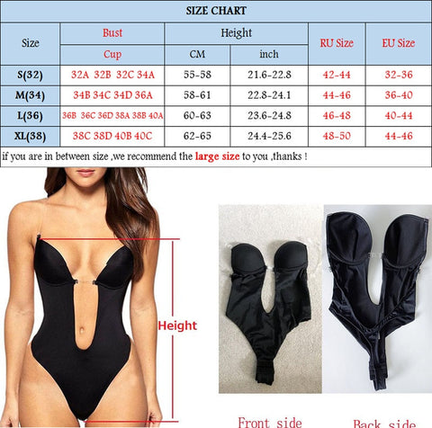 NINGMI Women Bodysuit Underwear Body Shaper Slips Backless Bra G-string Waist Trainer U Plunge Underdress Shapewear