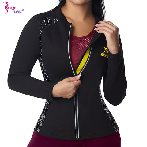 Women Sauna Body Shaper Sports Suit Shirts Hot Sweat Neoprene Workout Long Sleeve Tops Waist Trainer Zipper Shapewear by NINGMI