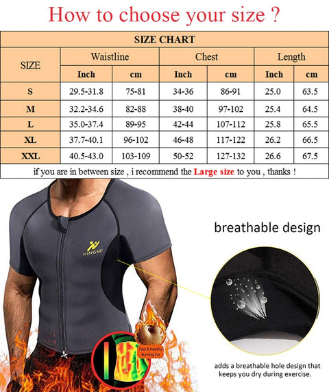 Men Neoprene Sauna Suit Weight Loss Shapewear Sports Top Gym Shirt Body Shaper Slimming Waist Trainer Jacket Short Sleeve by NINGMI