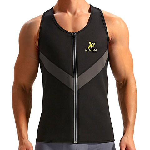 Mens Sauna Compression Body Shaper Vest with Zipper Slimming Workout Shirt Neoprene Sweat Weight Loss Running Sport Tops by NINGMI