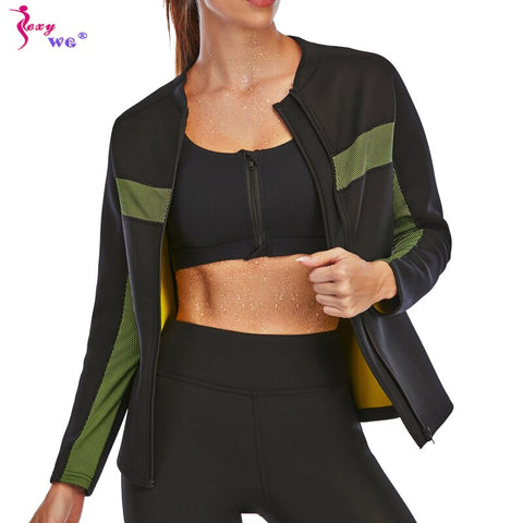 Women Waist Trainer Tops Hot Sauna Slimming Corset Body Shaper Weight Loss Zipper Sweat Top Fitness Workout Shirt Shapers by NINGMI