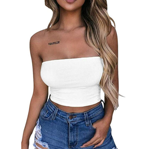 NINGMI Womens Bandeau Tops Sexy Strapless Off Shoulder Crop Tube Top Solid Color Stretchy Bandeau Seamless Casual Basic Breast Wrap No-Padded Bra