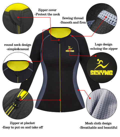 Long Sleeve Sauna Shirt with Zipper Hot Sweat Women Body Shaper Neoprene Gym Sports Tops Waist Trainer Workout Shapewear by NINGMI
