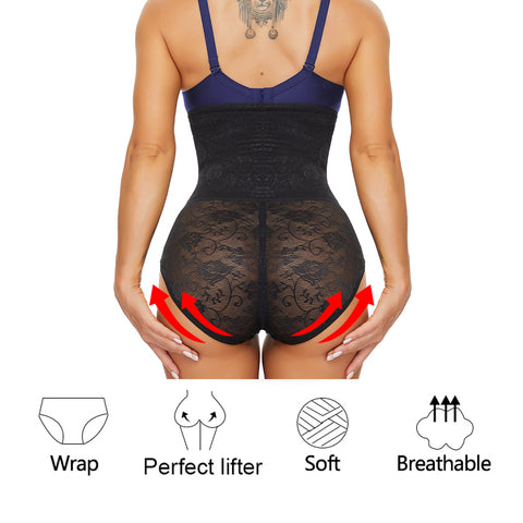 Hi-waisted Postpartum Body Shaper Plus Size Lingere Women Waist Trainer Lace Butt Sahpers Intimates Weight Loss Panties by NINGMI