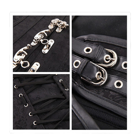 NINGMI Black Gothic Bustiers Steampunk Corset Goth Clothes Women Plus Size Underbust Lace Up Sexy Bustier