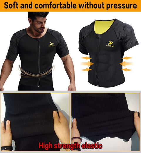 Men Sweat Sauna Shirt Waist Trainer Hot Thermo Shapewear Neoprene Male Slimming Body Shaper Weight Loss Zipper Tank Tops by NINGMI