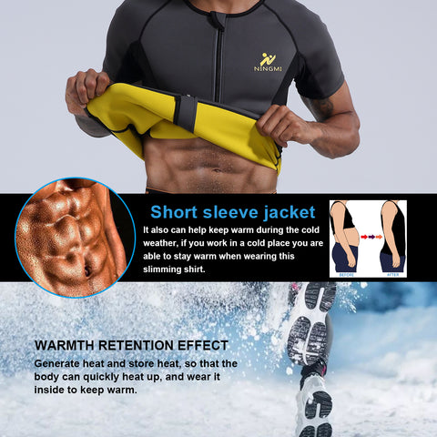 Men Neoprene Sauna Suit Weight Loss Shapewear Sports Top Gym Shirt Body Shaper Slimming Waist Trainer Jacket Short Sleeve by NINGMI