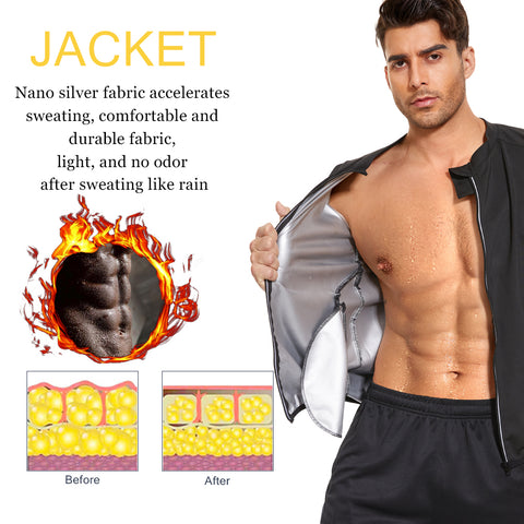 Sauna Jacket for Men Sweat Top Weight Loss Suit Slimming Body Shaper Fat Burner Gym Exercise Sport Workout Fitness by NINGMI
