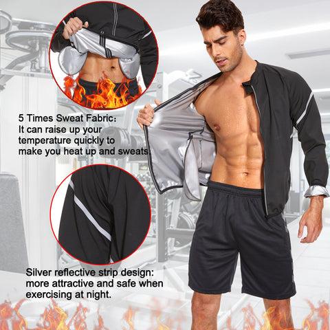 Sauna Jacket for Men Sweat Top Weight Loss Suit Slimming Body Shaper Fat Burner Gym Exercise Sport Workout Fitness by NINGMI