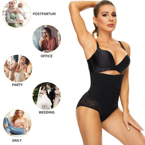 Hi-waisted Postpartum Body Shaper Plus Size Lingere Women Waist Trainer Lace Butt Sahpers Intimates Weight Loss Panties by NINGMI