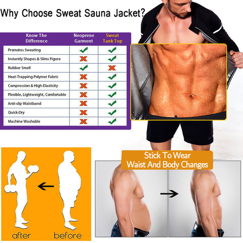 Men Waist Trainer Tops Hot Sweat Sauna Slimming Corset Body Shaper Weight Loss Zipper Top Fitness Shirt Jacket Shapewear by NINGMI