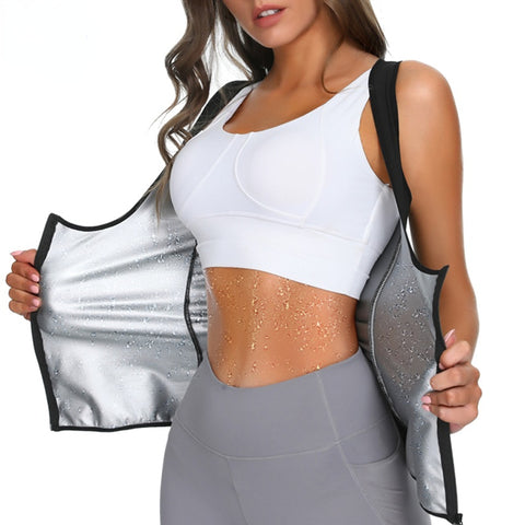 Women Slimming Sauna Shirt Body Shaper Waist Trainer Sweat Corset with Zipper Gym Fitness Tank Top Sport Vest Weight Loss by NINGMI