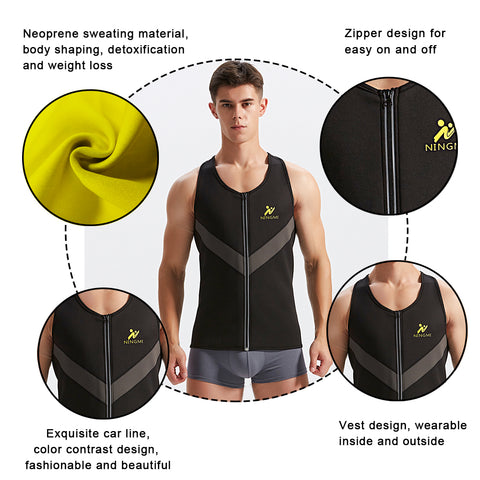 Men Sauna Compression Shirt Weight Loss Body Shaper Vest Slimming Fat BurnWorkout Shirt Neoprene Sweat Fitness Sport Tops by NINGMI