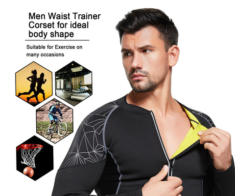 Sauna Shirt for Men Hot Sweat Suit Shapewear Body Shaper Sauna Top Workout for Tummy Fat Burn Corset Training Tops Zipper by NINGMI