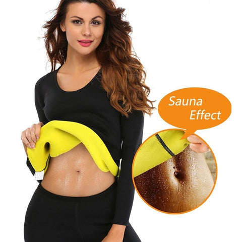 NINGMI Women Slimming Sauna Suit Hot Sweat Shirt Blouse Long Sleeve Waist Tranier Neoprene Fitness Top Body Shaper Weight Loss
