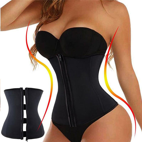NINGMI Women Modeling Belt Waist Trainer Body Shaper Latex Rubber Tummy Pulling Fat Burner Shaperwear Female Zipper Hook Corset
