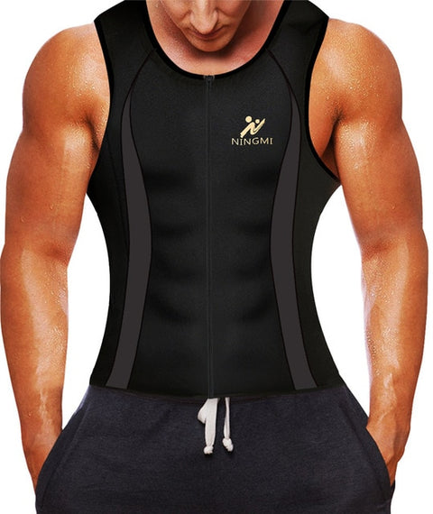 NINGMI Mens Slimming Vest HOT Shirt Fitness Weight Loss Sweat Sauna Suit Waist Trainer Body Shaper Neoprene Tank Top with Zipper