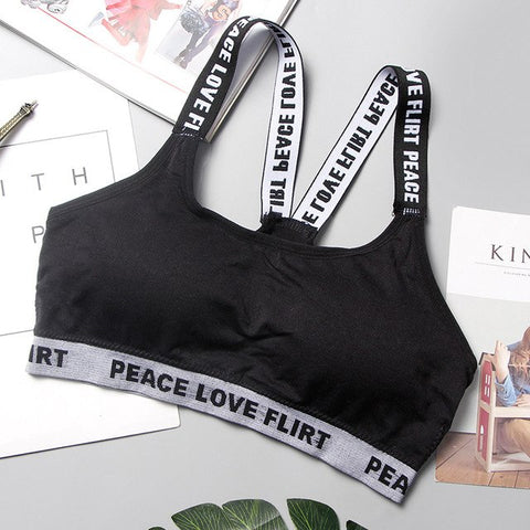 NINGMI Women Sport Bra Letter Fitness Tops Athletic Vest Tank Shirt Crop Sexy Push Up Brasserie Running Bras Bikini Cup A B C D