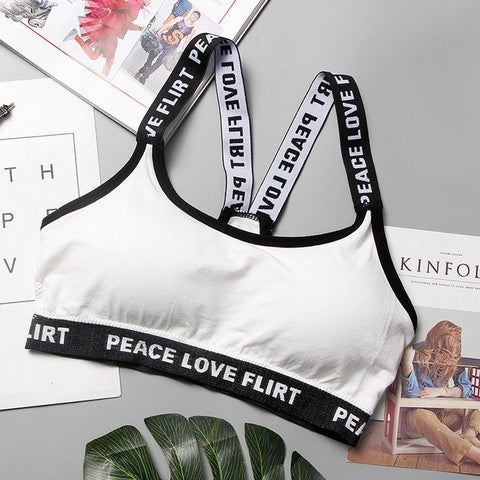 NINGMI Women Sport Bra Letter Fitness Tops Athletic Vest Tank Shirt Crop Sexy Push Up Brasserie Running Bras Bikini Cup A B C D