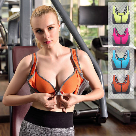NINGMI Women Zipper Push Up Sport Bra Padded Wirefree Shockproof Gym Fitness Athletic Running Tank Tops Sexy Underwear Brassiere