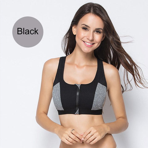 NINGMI Women Zipper Push Up Sport Bra Padded Wirefree Shockproof Gym Fitness Athletic Running Tank Tops Sexy Underwear Brassiere
