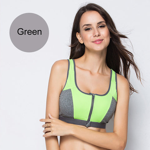 NINGMI Women Zipper Push Up Sport Bra Padded Wirefree Shockproof Gym Fitness Athletic Running Tank Tops Sexy Underwear Brassiere