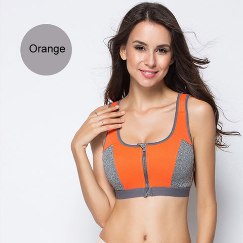 NINGMI Women Zipper Push Up Sport Bra Padded Wirefree Shockproof Gym Fitness Athletic Running Tank Tops Sexy Underwear Brassiere