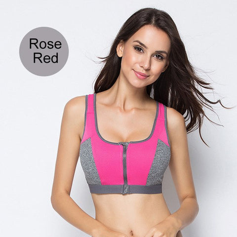 NINGMI Women Zipper Push Up Sport Bra Padded Wirefree Shockproof Gym Fitness Athletic Running Tank Tops Sexy Underwear Brassiere